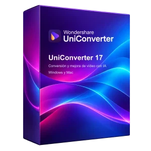 Caja de Wondershare UniConverter 17 para conversión y mejora de vídeo